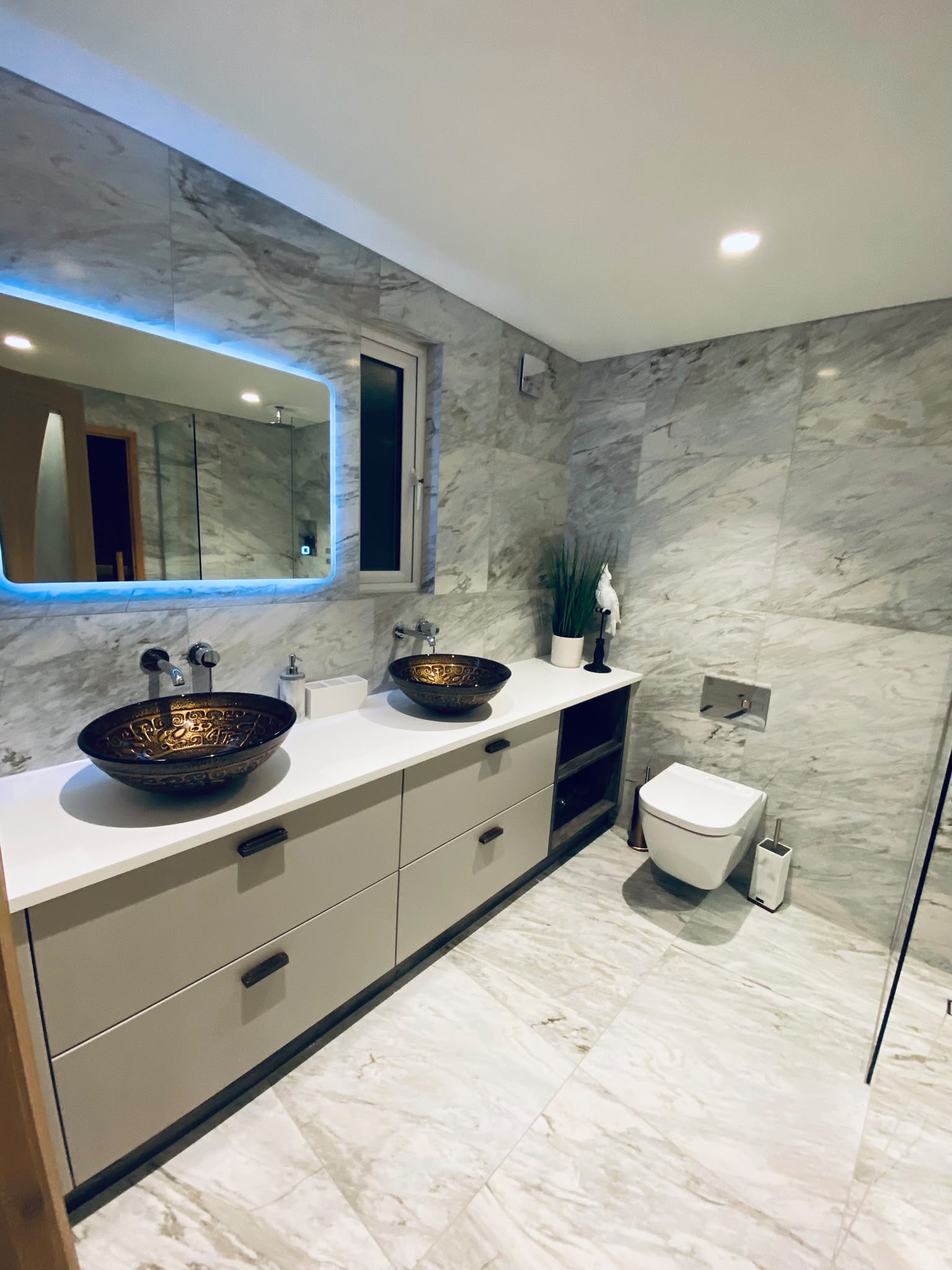 Carrara marble walk-in shower