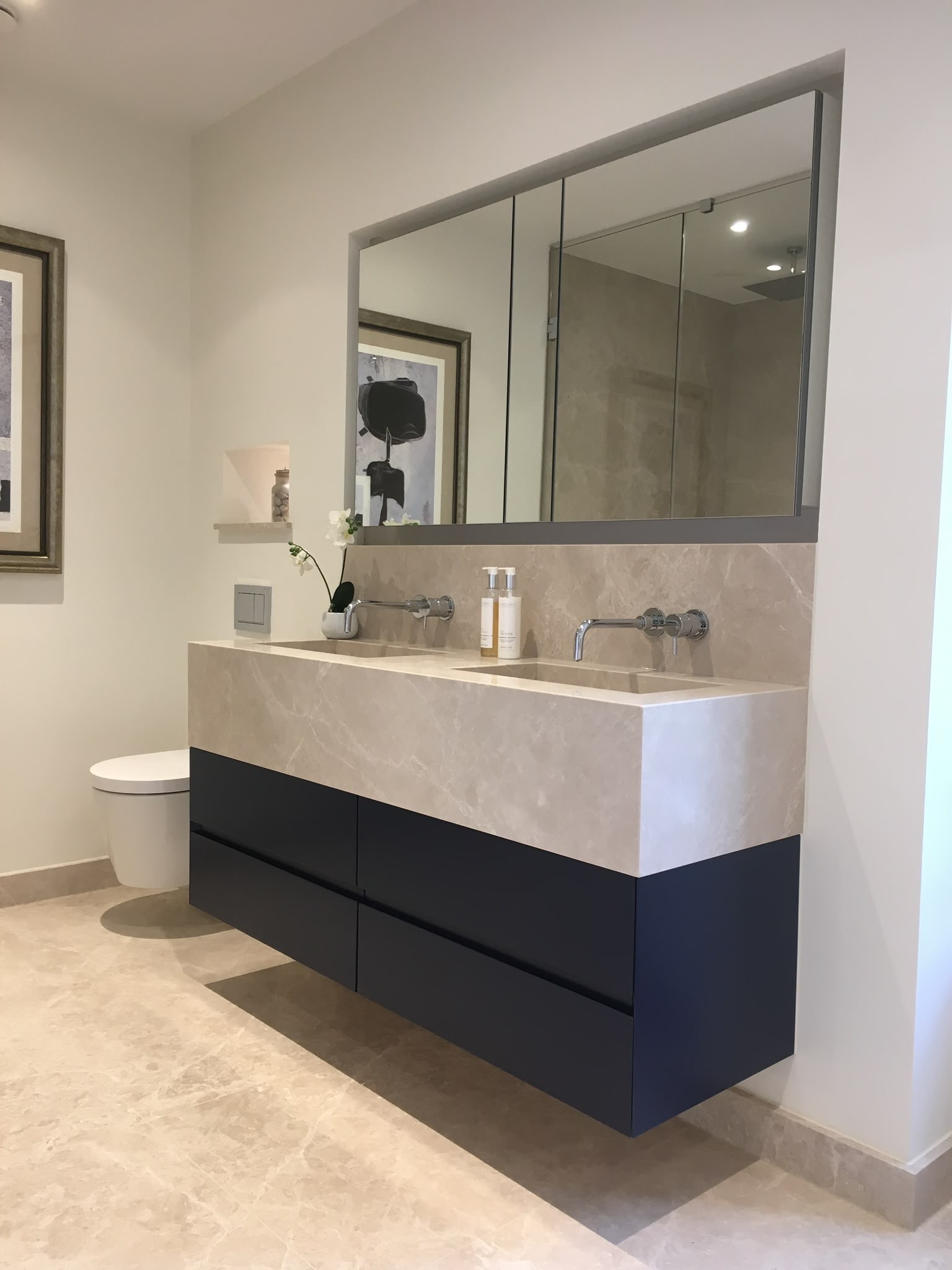 Bathroom navy floating vanity