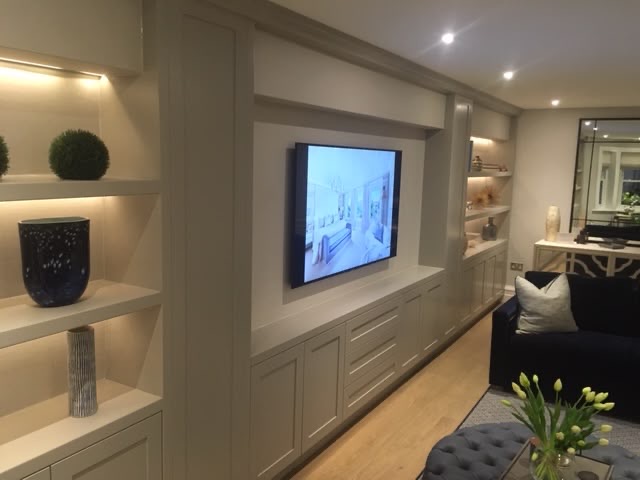 Living room grey media wall
