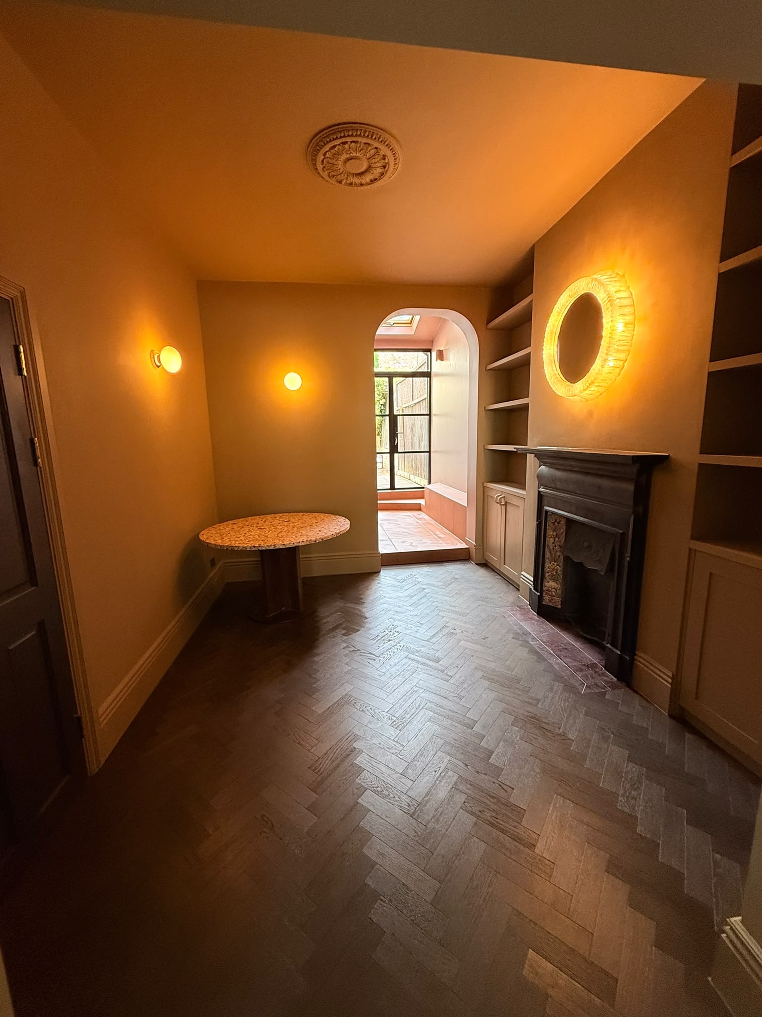 Living room terracotta herringbone